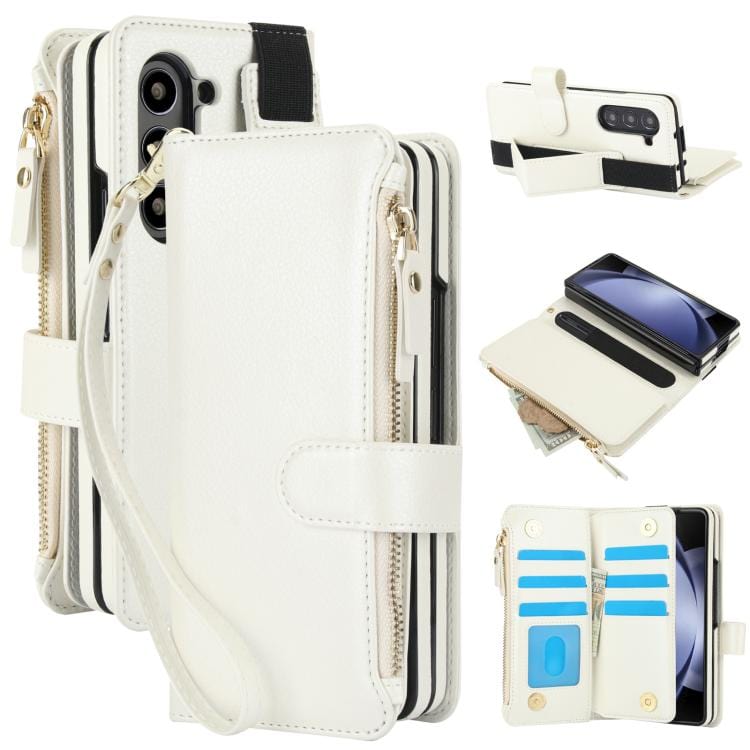 Galaxy Z Fold 7 leather wallet case compared with Z Fold 5 and Z Flip 6 cases
