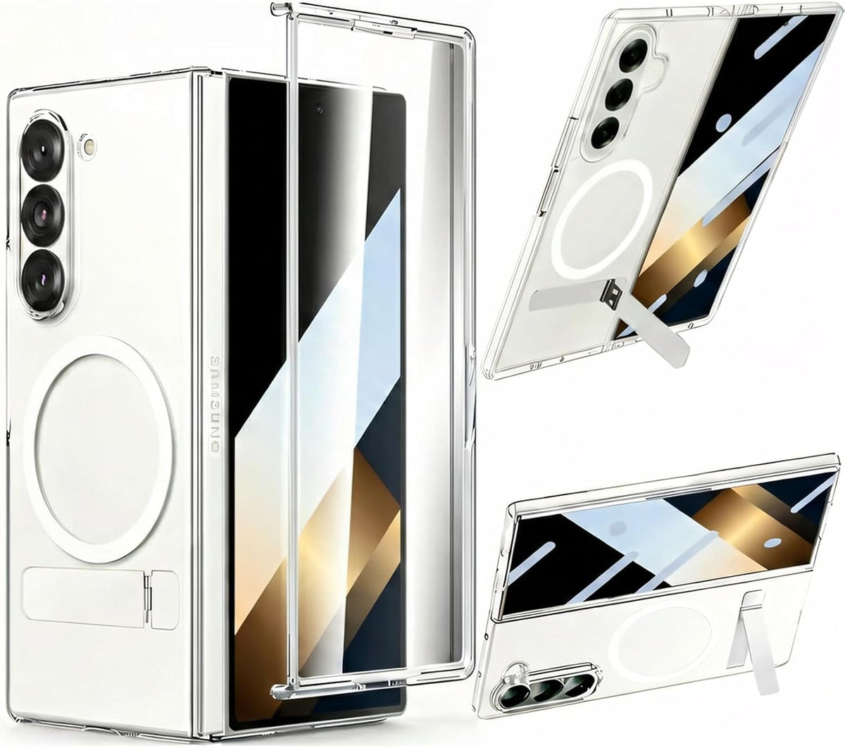 Clear MagSafe case for Galaxy Z Fold 8 Ultra with camera cover and kickstand