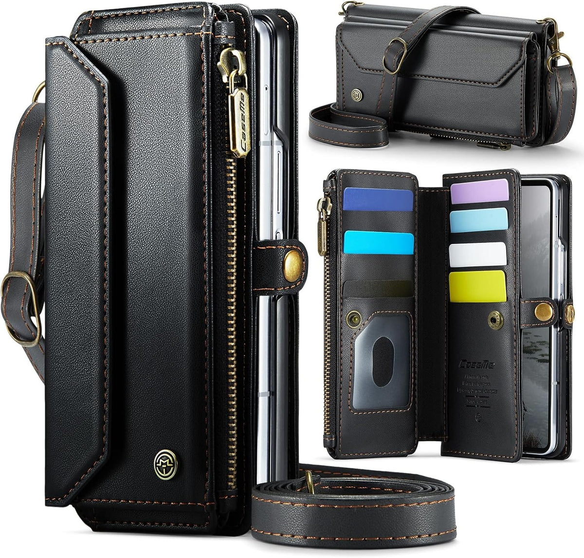 Galaxy Z Fold 8 Ultra Leather Wallet Case in Black: Card Slots and Wrist Strap - Gorilla Cases