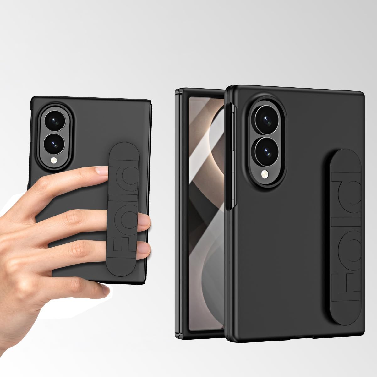 Galaxy Z Fold 8 Wide Lightweight Case with Finger Strap & Kickstand - Black