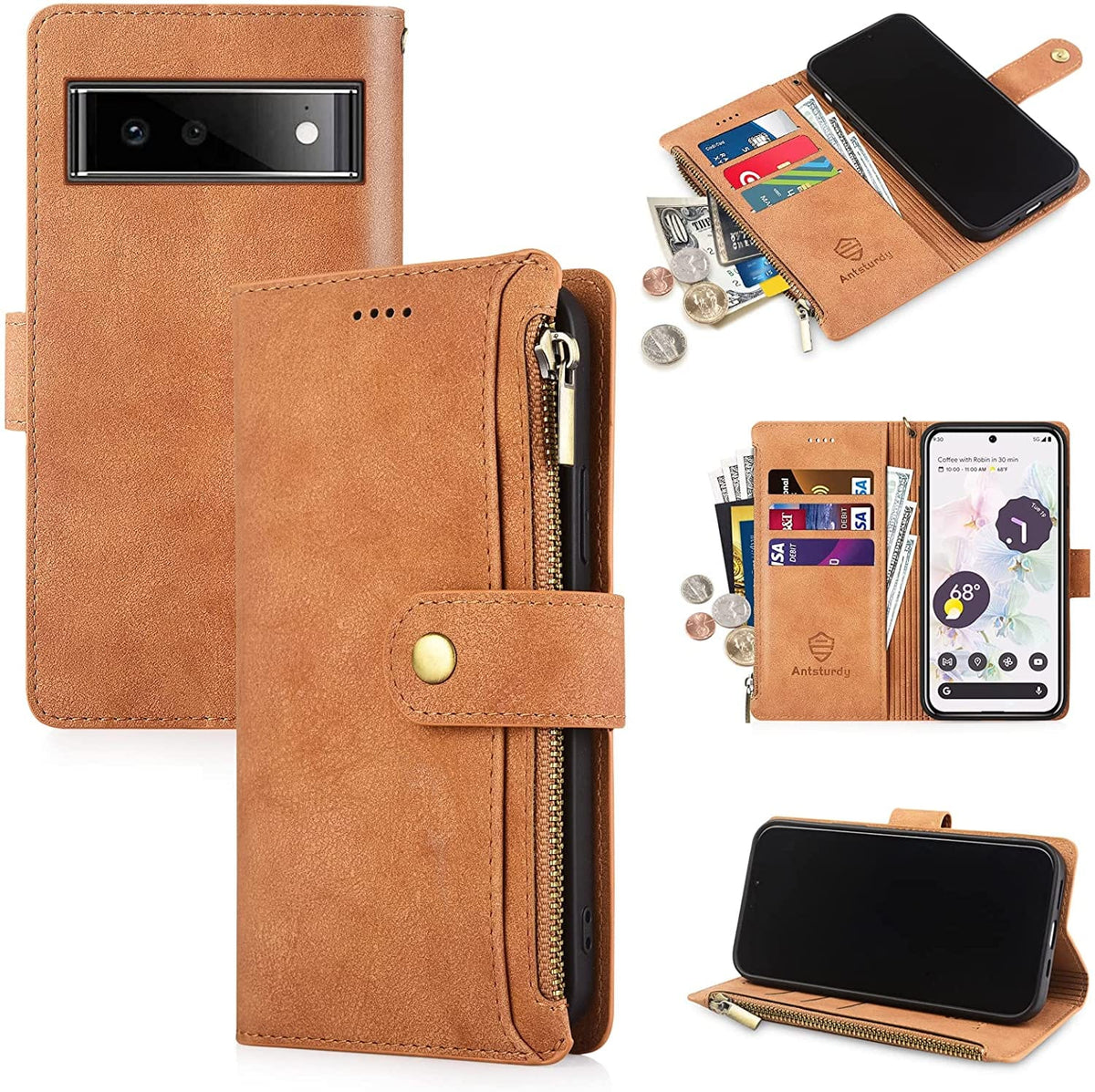 Google Pixel 6 Pro luxury PU leather wallet case card holder Gorilla Cases 2026