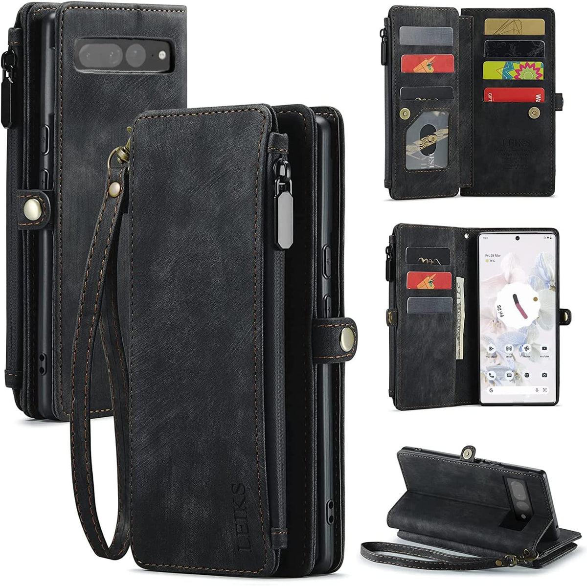 Google Pixel 7 Pro wallet case in leather with card holder folio
