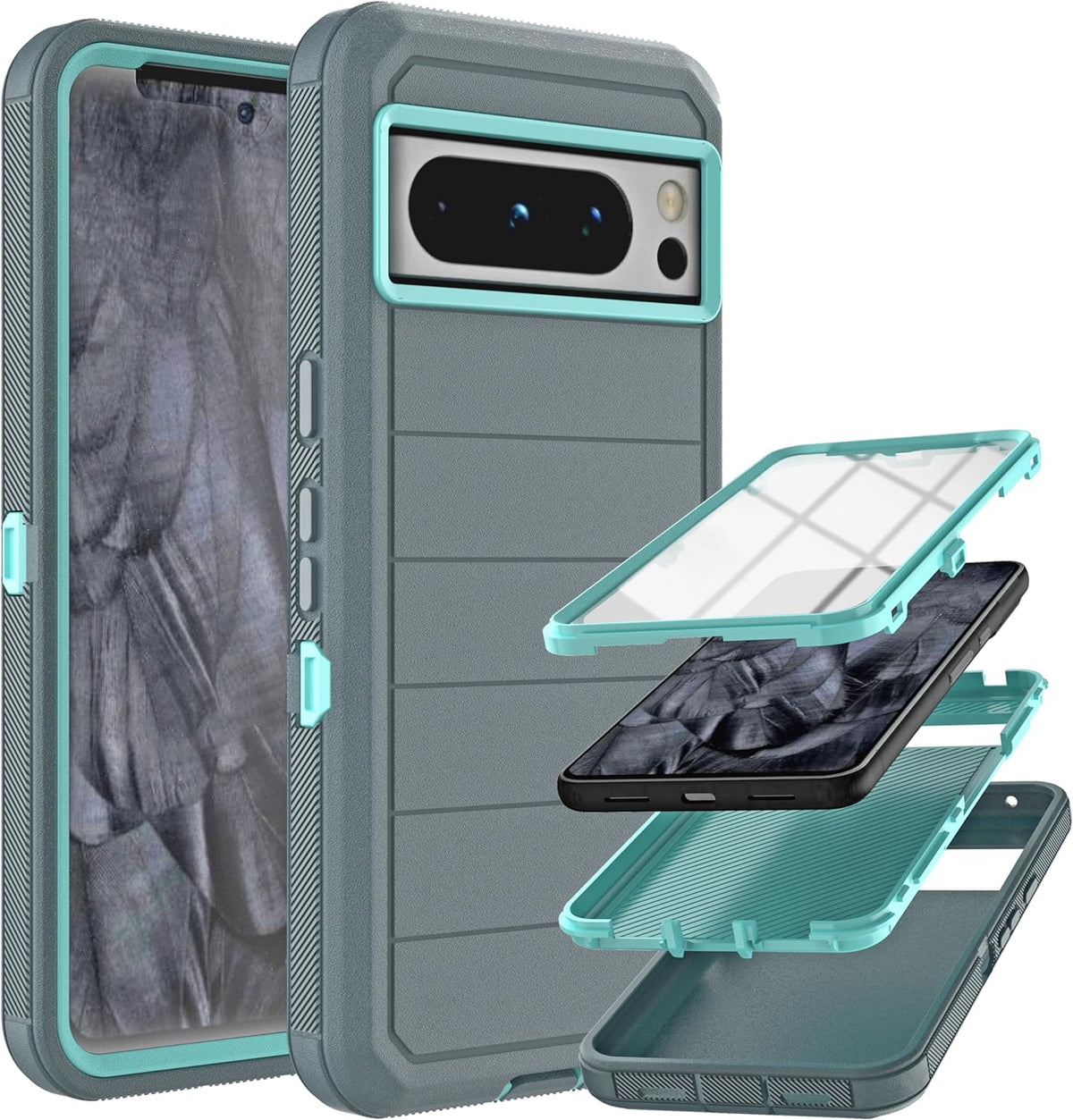 Google Pixel 8 Pro rugged 3-layer case with built-in screen protector