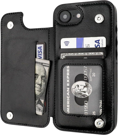 iPhone 16E Wallet Leather Kickstand Case with Card Holder - Gorilla Cases