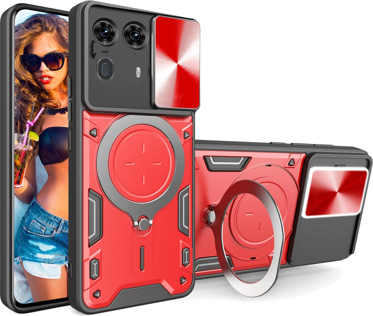 Motorola Edge 50 rugged case magnetic shockproof armor with sliding camera cover