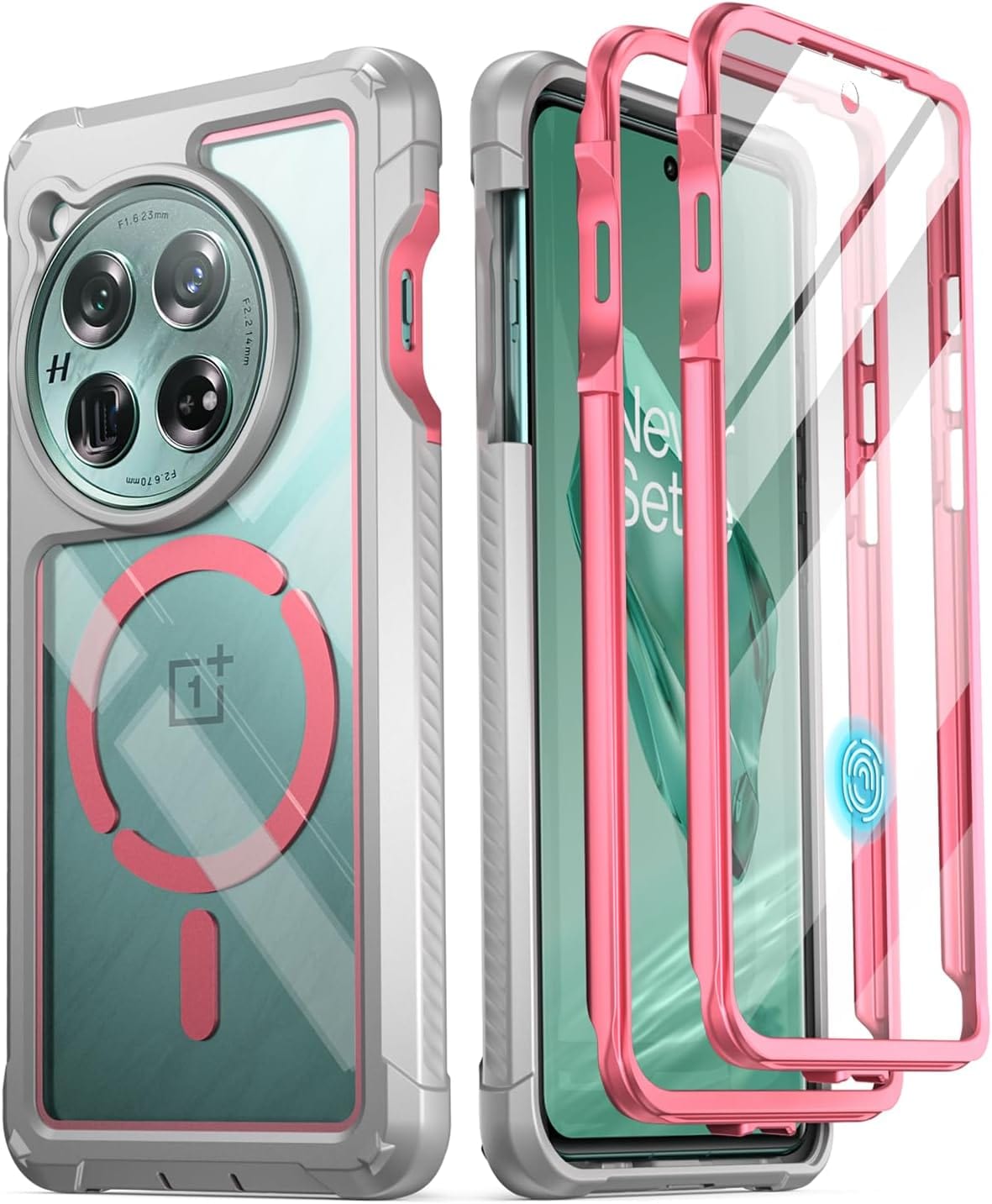 OnePlus 12 rugged case with built-in screen protector in black and clear