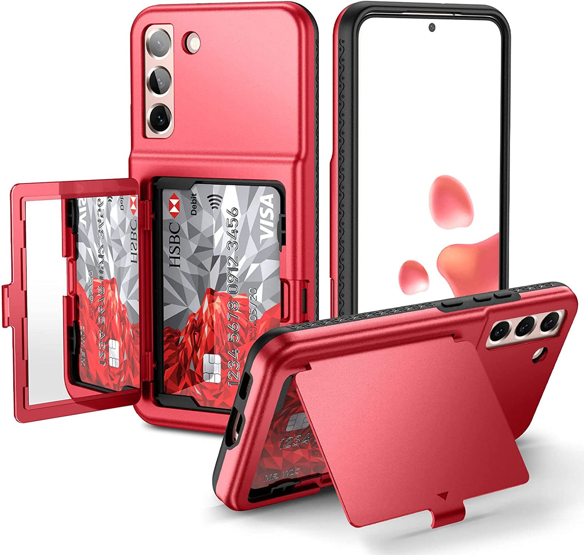 Galaxy S22 Plus wallet case with hidden credit card compartment in rose gold