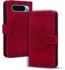 Google Pixel 9 Pro Durable PU Leather Wallet Case Protective Cover - Mandala Brown