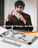 Minimalist Phone Case Compatible with Iphone 16E 6.1", 360° Rotation Kickstand Aluminum Metal Frameless Design Bumper Z Case, Protective Shock Grade Shell (Natural Titanium)