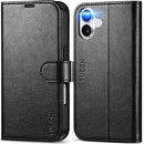iPhone 16 Leather Magnetic Closure Protective Flip Cover Compatible Black