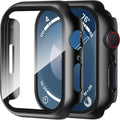 2 Pack Case Built in Tempered Glass Screen Protector Compatible with Apple Watch SE 2/Se/Series 6/Series 5/Series 4 44Mm, Hard PC Case Overall Protective Cover - Black
