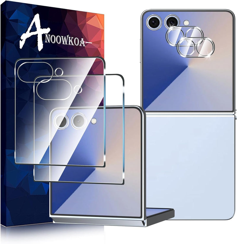 2 Pack for Samsung Galaxy Z Flip 7 Screen Protector(Front Screen Only)&[2 Pack] Galaxy Z Flip 7 Camera Lens Tempered Glass Protector.9H Hardness.Bubble - Free.Easy to Install