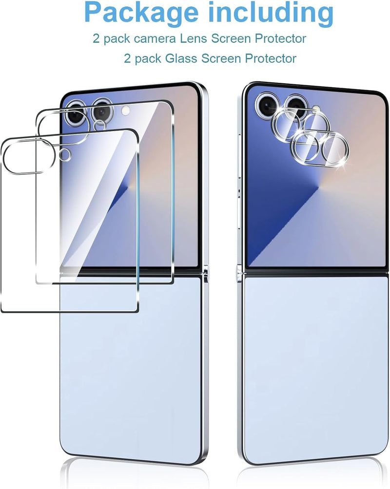 2 Pack for Samsung Galaxy Z Flip 7 Screen Protector(Front Screen Only)&[2 Pack] Galaxy Z Flip 7 Camera Lens Tempered Glass Protector.9H Hardness.Bubble - Free.Easy to Install
