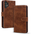 Google Pixel 9 Pro Durable PU Leather Wallet Case Protective Cover - Mandala Brown