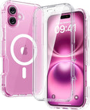iPhone 16 Case, Full Body Rugged Case Touch Sensitive Anti - Scratch Screen Protector Pink