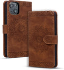 Google Pixel 9 Pro Durable PU Leather Wallet Case Protective Cover - Mandala Brown