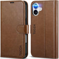 iPhone 16 Leather Magnetic Closure Protective Flip Cover Compatible Black