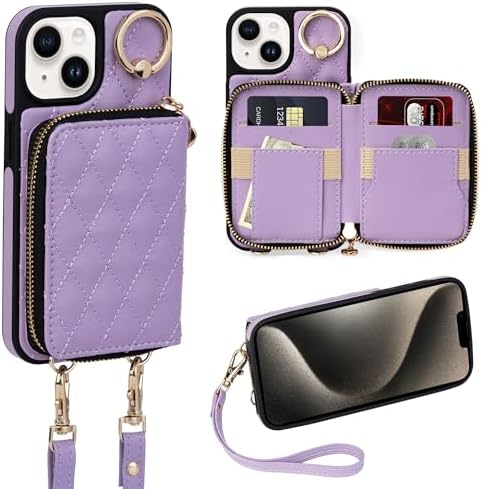 iPhone 15 Plus 6.7'' Wallet Case Crossbody Zipper Purse RFID Blocking Card Holders - Gorilla Cases