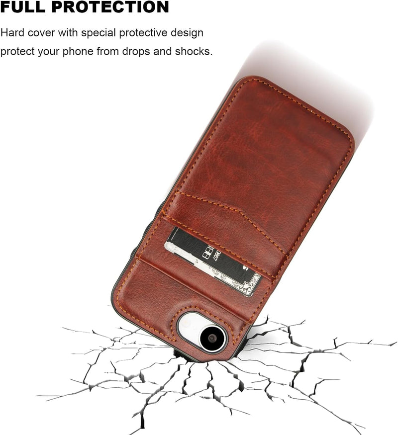 Compatible with Iphone 16E Case Wallet with Credit Card Holder, Flip Premium Leather Magnetic Clasp Kickstand Heavy Duty Protective Cover for Iphone 16E 6.1 Inch (Brown)