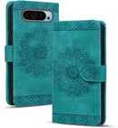 Google Pixel 9 Pro Durable PU Leather Wallet Case Protective Cover - Mandala Brown