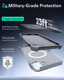 iPhone 16 Case Stand, 23FT Military Grade Drop Protection Heavy Duty Magnetic Phone Case Black