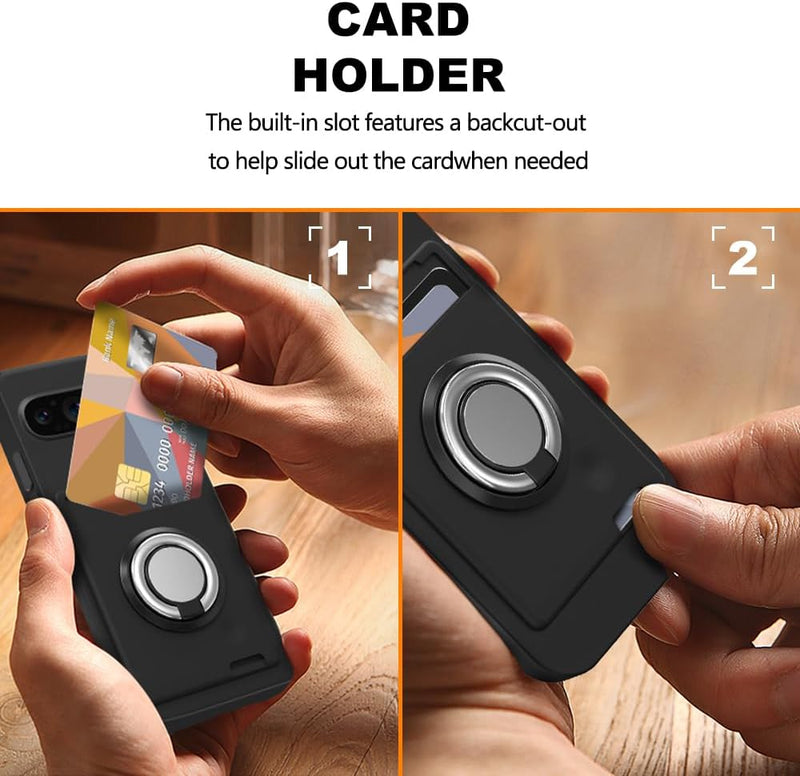 for Google Pixel 10 Pro XL Phone Case with Card Holder & 360° Rotatable Ring Holder Kickstand/Stand case for Google Pixel 10 Pro XL Cover - Black