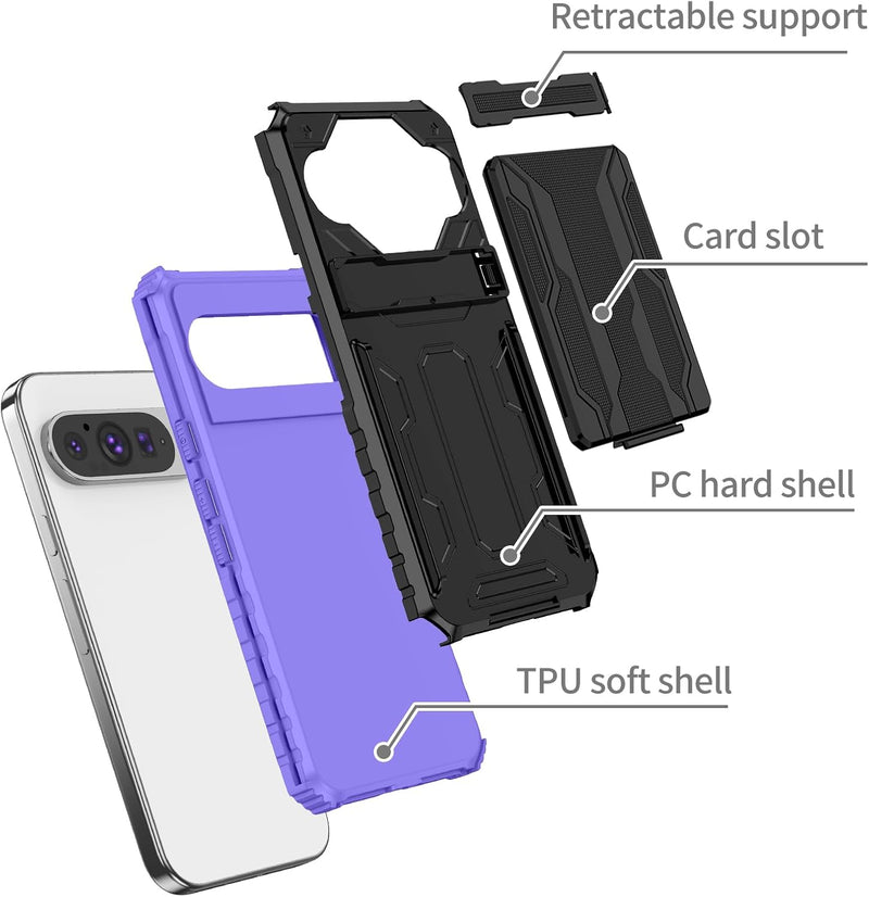 Google Pixel 9 Pro Wallet Holder Stand Kickstand Protective Phone Case - Purple - Gorilla Cases