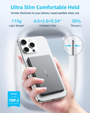 Ultra slim magnetic power bank attached to iPhone showing thin profile