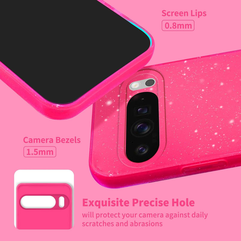 for Google Pixel 10 Pro XL Case Pink, Glitter Bling Phone Case for Women Girls Girly, Cute Sparkly Neon Bright Color, Soft TPU Phone Case for Google Pixel 10 Pro XL 6.8 inch, Hot Pink
