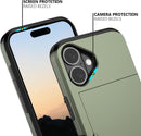 iPhone 16 Case Holder Store 5 Cards Dual Layer Heavy Duty Shockproof Wallet Case Hidden Card Slot Large Storage Cover