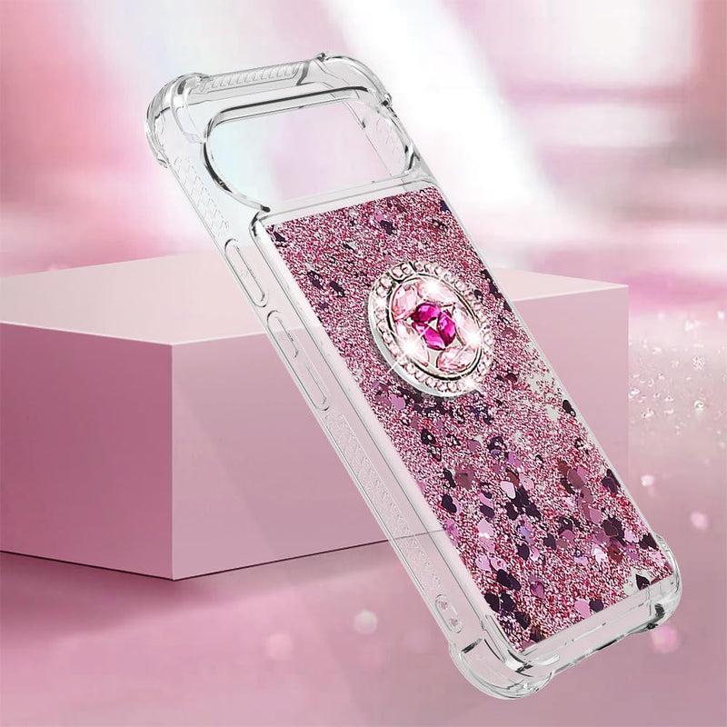 Liquid Quicksand Case for Google Pixel 10 Pro XL with Diamond Kickstand, Luxury Glitter Sparkle Flowing Bling Shockproof Protection Fun Cover for Google Pixel 10 Pro XL LSZ-Pink