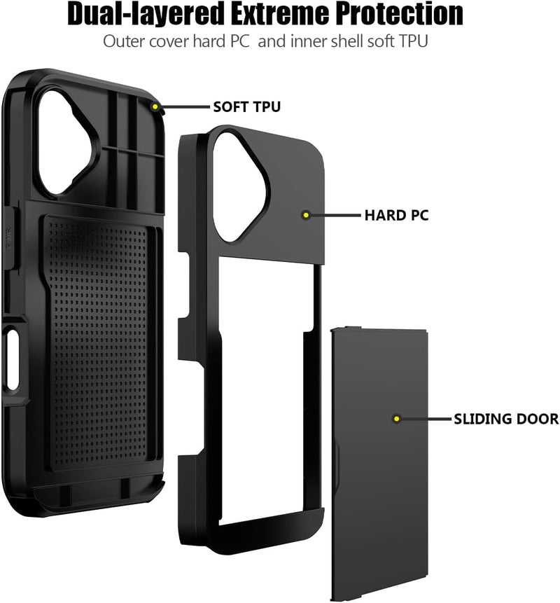 iPhone 16 Case Holder Store 5 Cards Dual Layer Heavy Duty Shockproof Wallet Case Hidden Card Slot Large Storage Cover - Gorilla Cases