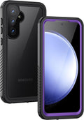 Galaxy S23 FE waterproof case IP68 purple front view with built-in screen protector