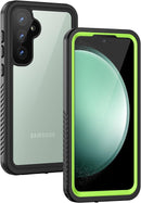 Galaxy S23 FE waterproof case IP68 green front view with built-in screen protector