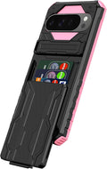for Google Pixel 9 Pro XL & Pixel 10 Pro XL Wallet Case with Credit Card Holder Stand Kickstand Slim Rugged Shockproof Heavy Duty Defender Armor 【Military Grade】 Protective Phone Case - Pink