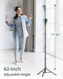 62" Phone Tripod & Selfie Stick, Extendable Cell Phone Tripod Stand with Wireless Remote and Phone Holder