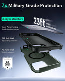 iPhone 16 Case Stand, 23FT Military Grade Drop Protection Heavy Duty Magnetic Phone Case Black