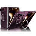For iPhone Fold Magnetic Case Hard PC Folding Phone Cover Rotatable Ring Holder