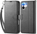 iPhone 16 Leather Magnetic Closure Protective Flip Cover Compatible Black