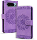 Google Pixel 9 Pro Durable PU Leather Wallet Case Protective Cover - Mandala Brown