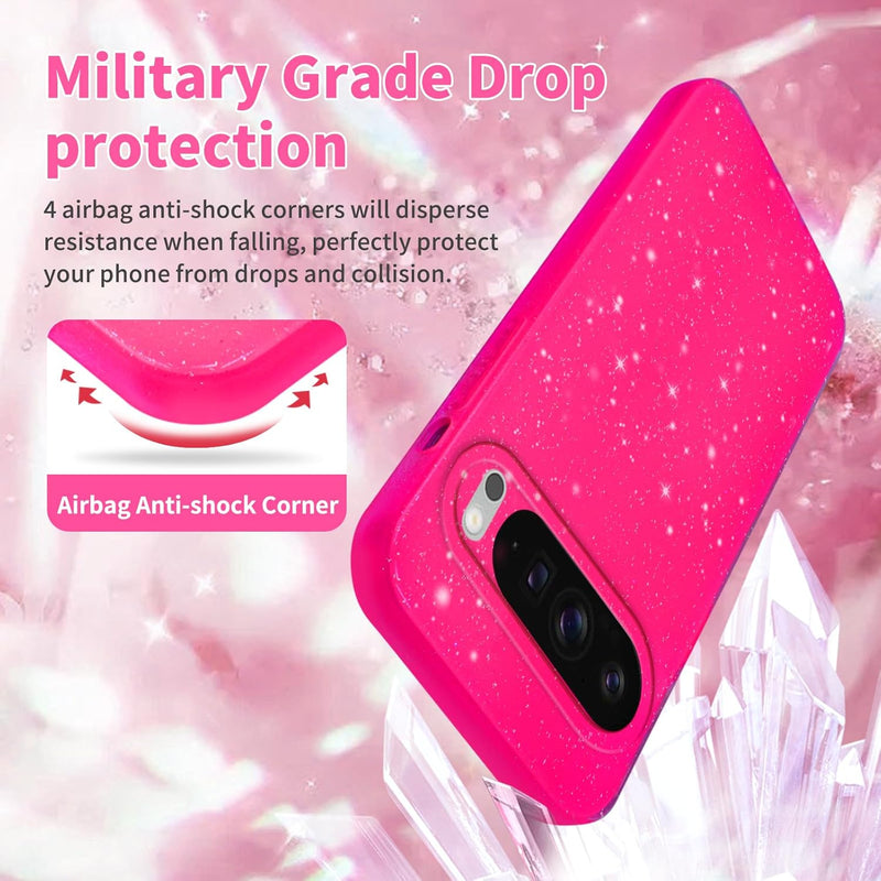 for Google Pixel 10 Pro XL Case Pink, Glitter Bling Phone Case for Women Girls Girly, Cute Sparkly Neon Bright Color, Soft TPU Phone Case for Google Pixel 10 Pro XL 6.8 inch, Hot Pink