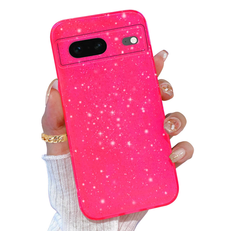 for Google Pixel 10 Pro XL Case Pink, Glitter Bling Phone Case for Women Girls Girly, Cute Sparkly Neon Bright Color, Soft TPU Phone Case for Google Pixel 10 Pro XL 6.8 inch, Hot Pink