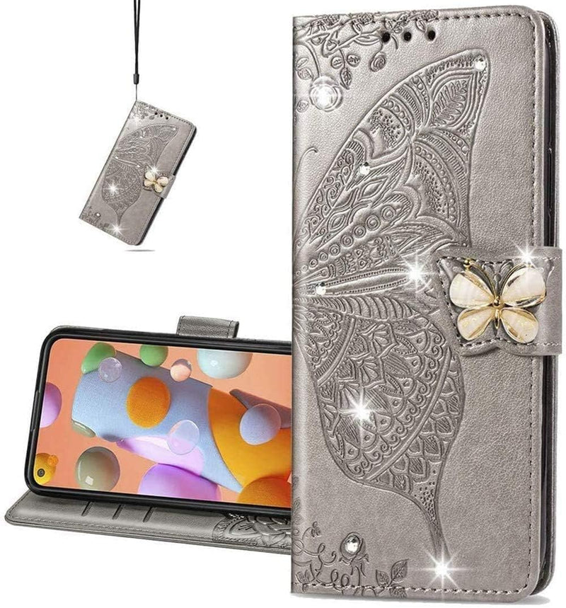 Google Pixel 9 Pro XL Crystal Butterfly PU Leather Wallet Case Card Holder Case Butterfly Rose Gold SD - Gorilla Cases