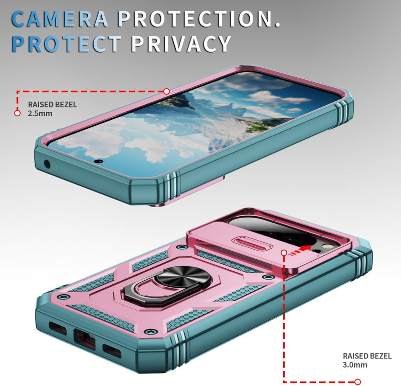 Lunivop Compatible with Google Pixel 10 Pro XL Case 360° Metal Rotated Ring Holder Magnetic Kickstand【Camera Protection】 Military - Grade Heavy Duty for Pixel 10 Pro XL Phone Case 2025 Pink Green