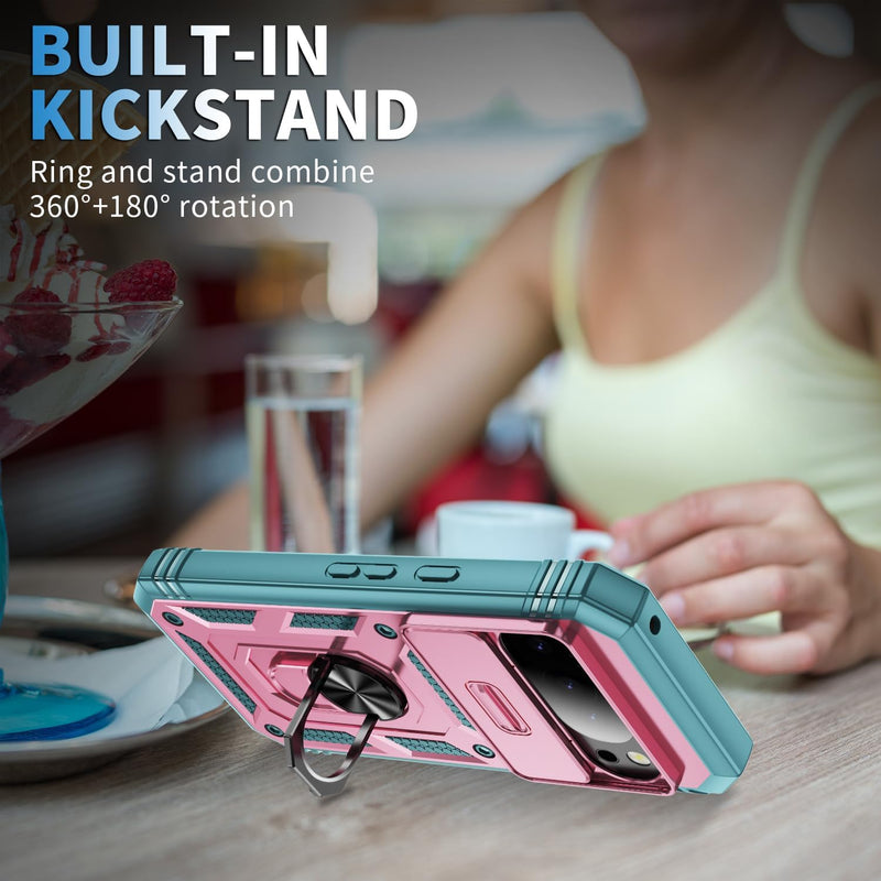 Lunivop Compatible with Google Pixel 10 Pro XL Case 360° Metal Rotated Ring Holder Magnetic Kickstand【Camera Protection】 Military - Grade Heavy Duty for Pixel 10 Pro XL Phone Case 2025 Pink Green