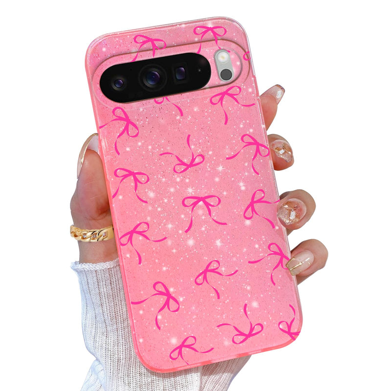 for Google Pixel 10 Pro XL Case Pink, Glitter Bling Phone Case for Women Girls Girly, Cute Sparkly Neon Bright Color, Soft TPU Phone Case for Google Pixel 10 Pro XL 6.8 inch, Hot Pink