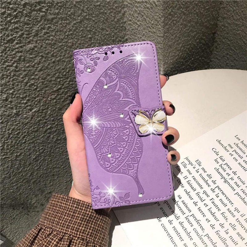 Google Pixel 9 Pro XL Crystal Butterfly PU Leather Wallet Case Card Holder Case Butterfly Rose Gold SD - Gorilla Cases