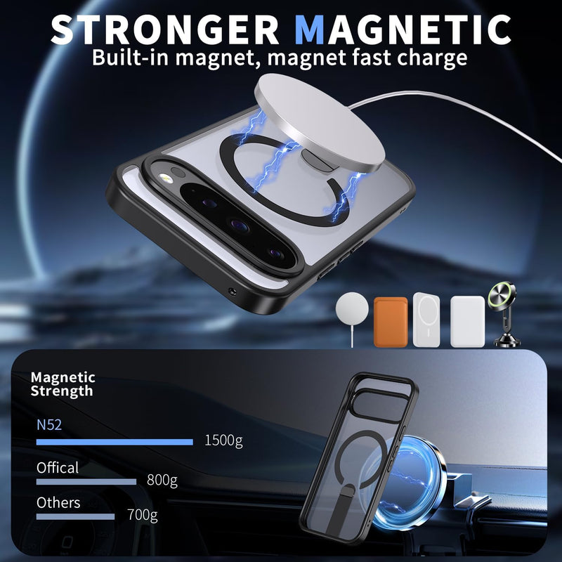 for Google Pixel 10 Pro XL Case [Compatible with MagSafe][Built-in Invisible Kickstand][Military Grade Shockproof] Slim Shockproof Magnetic Phone Case-Black