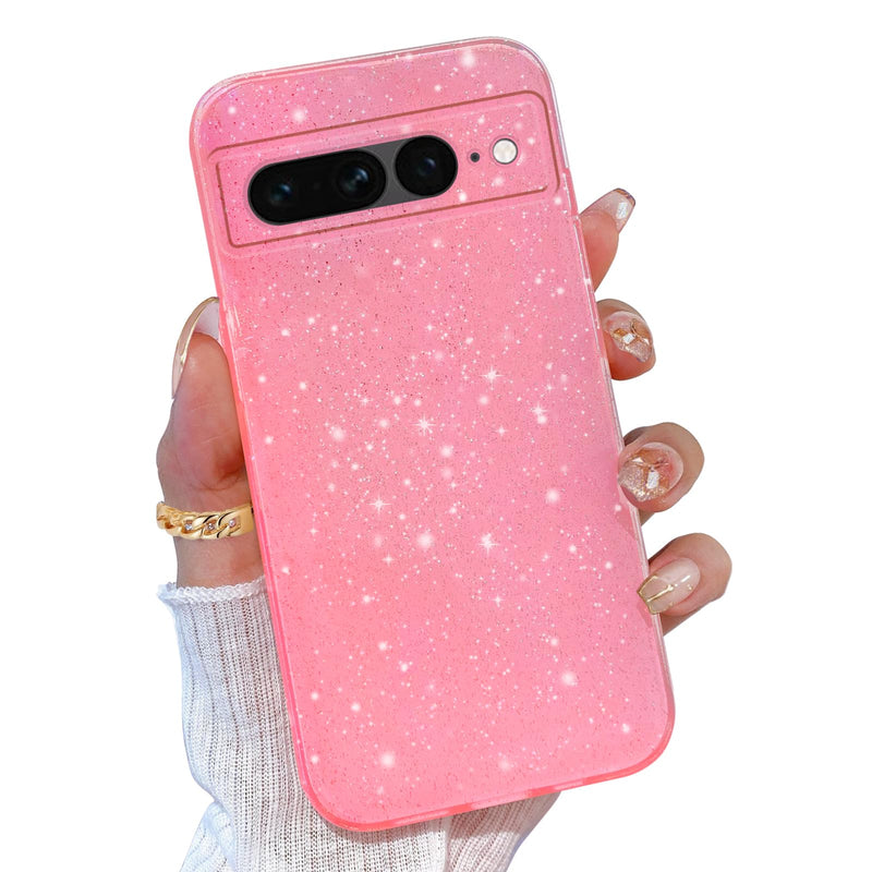 for Google Pixel 10 Pro XL Case Pink, Glitter Bling Phone Case for Women Girls Girly, Cute Sparkly Neon Bright Color, Soft TPU Phone Case for Google Pixel 10 Pro XL 6.8 inch, Hot Pink