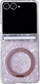 Galaxy Z Flip 8 Glitter Case with Hinge Protection and Ring Stand, Sparkly Clear
